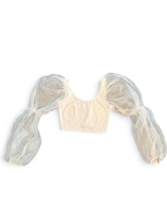 Tops - Women's Cream and White Crop-top